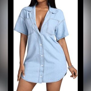 NEW SHEIN Light Blue Casual Button Down Shirt